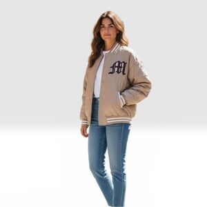 No Vacancy Senior Year Varsity Bomber M Jacket Beige Size Small S